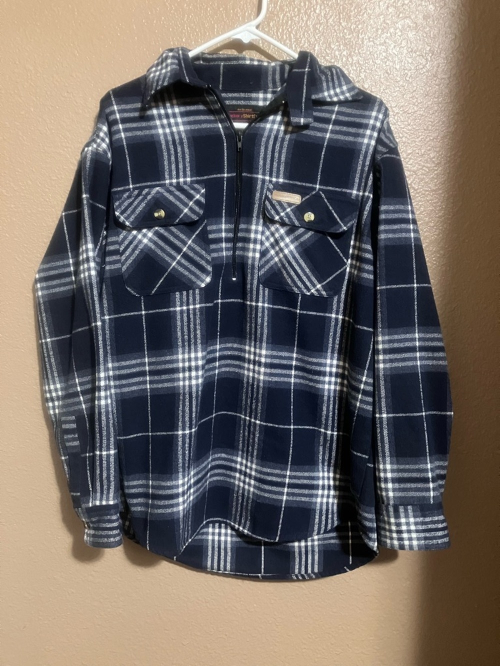Men's Navy & White Plaid Casual Button-Down Shirt